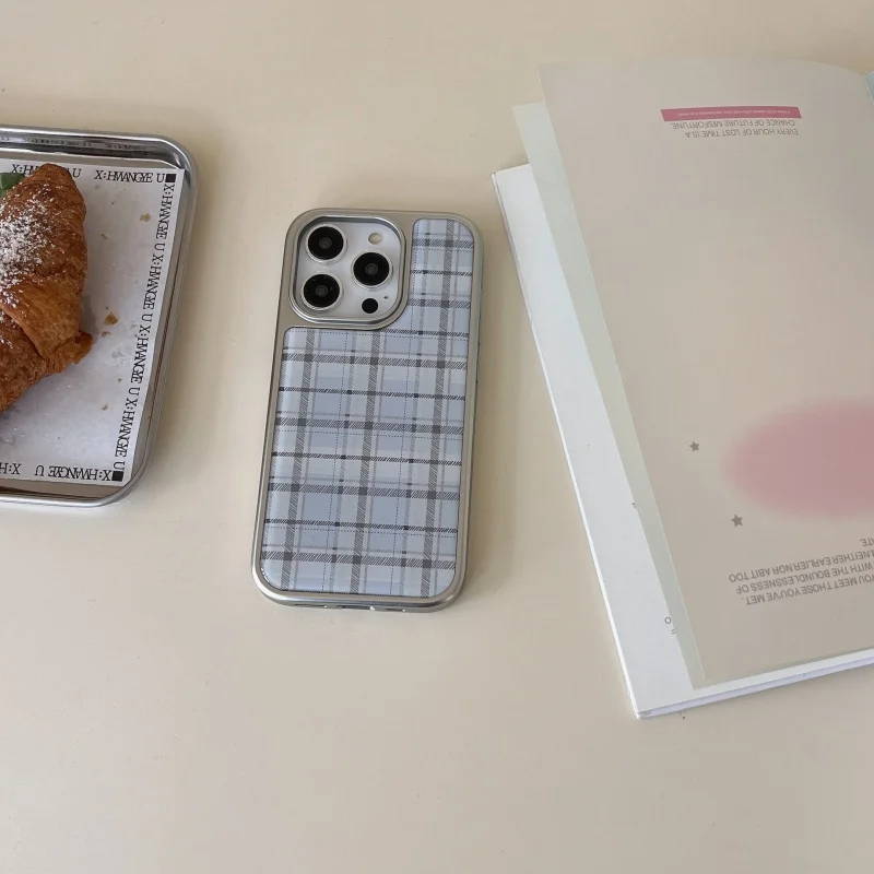 Phone Cases Korean - Coreano ins epóxi azul xadrez padrão