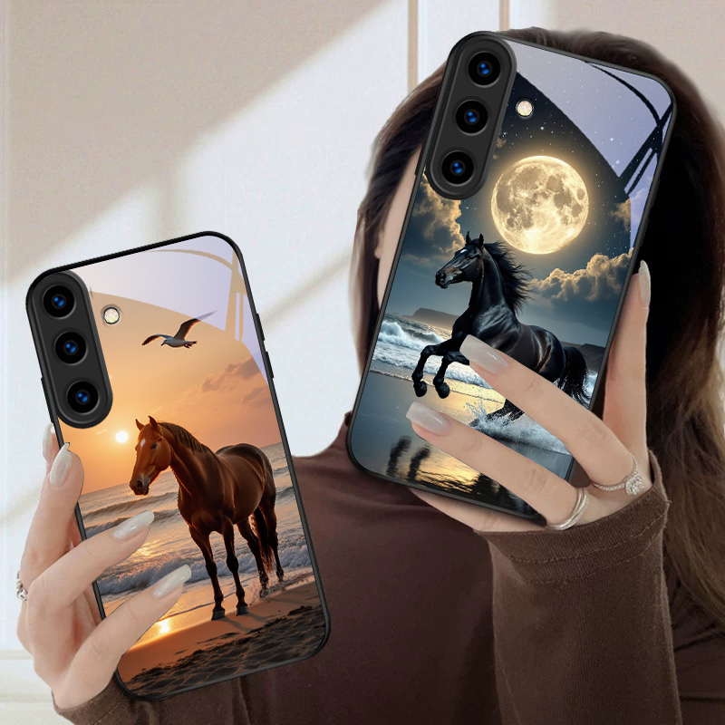 Phone Cases Horse - Capa de Telefone de Vidro Preto