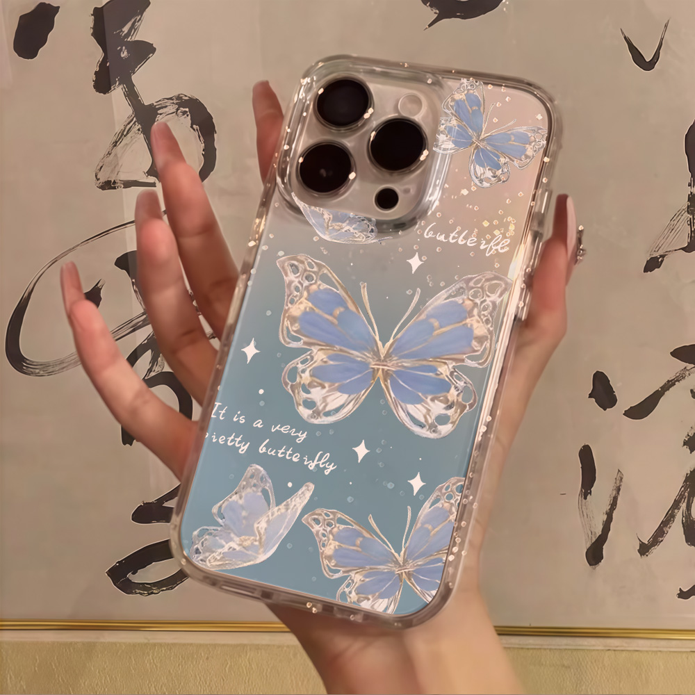 Phone Cases Blue - Capa de Celular Luxuosa Azul Borboleta