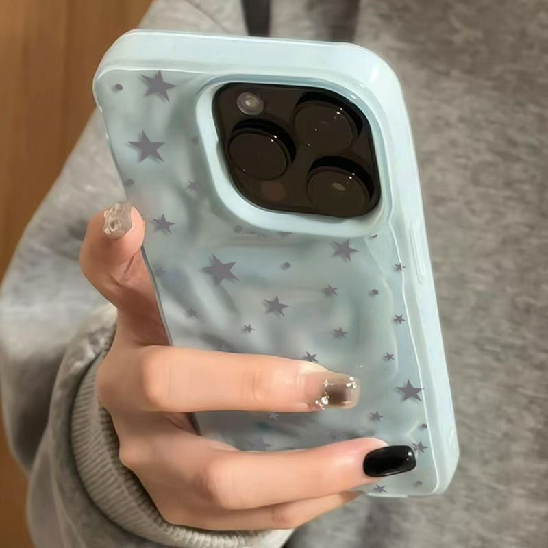 Phone Cases Blue - Minimalista cinza-azul estrela onda textura caso