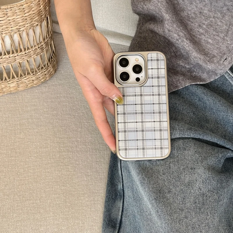 Coreano ins epóxi azul xadrez  - Phone Cases Korean avaliação e preço