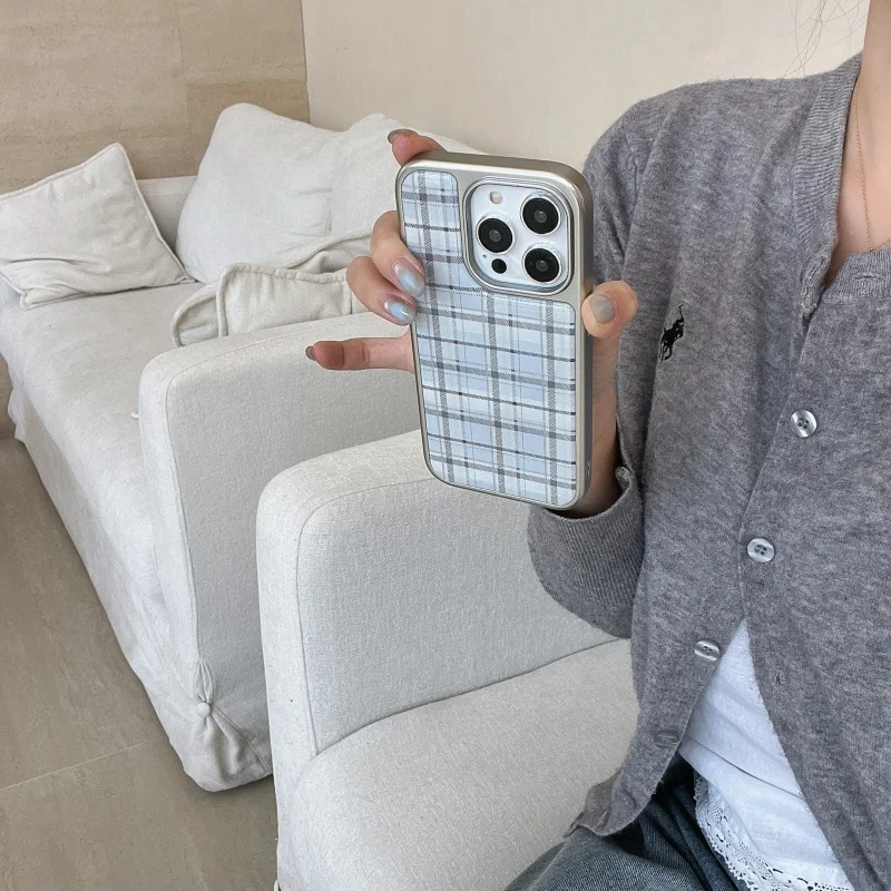 Coreano ins epóxi azul xadrez  - Phone Cases Korean avaliação e preço