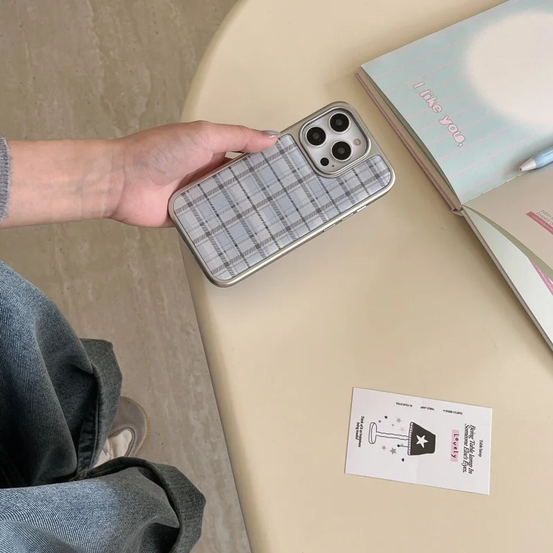 Coreano ins epóxi azul xadrez  - Phone Cases Korean avaliação e preço