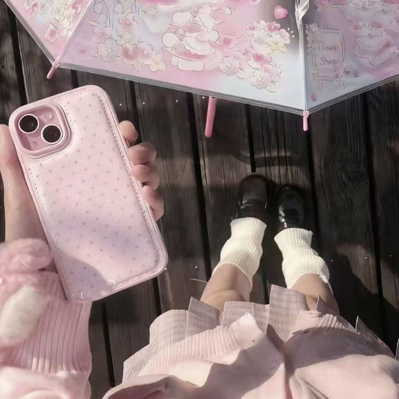 Capa de Couro Rosa com Bolinha - Phone Cases Korean avaliação e preço
