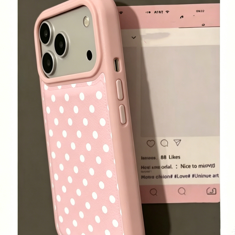 Capa de Couro Rosa com Bolinha - Phone Cases Korean avaliação e preço