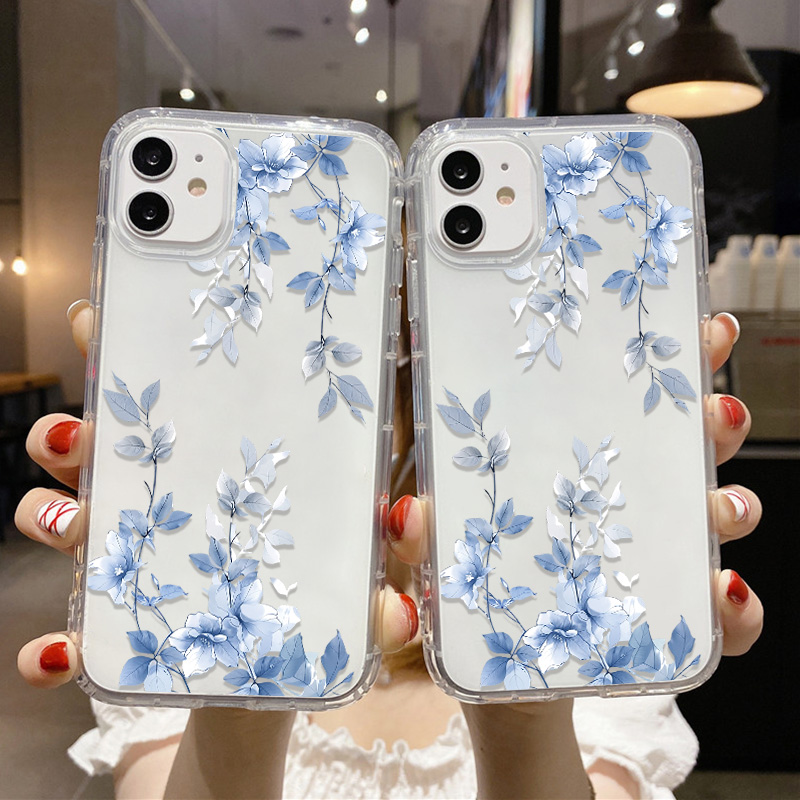 Flor azul transparente caso de - Phone Cases Blue avaliação e preço