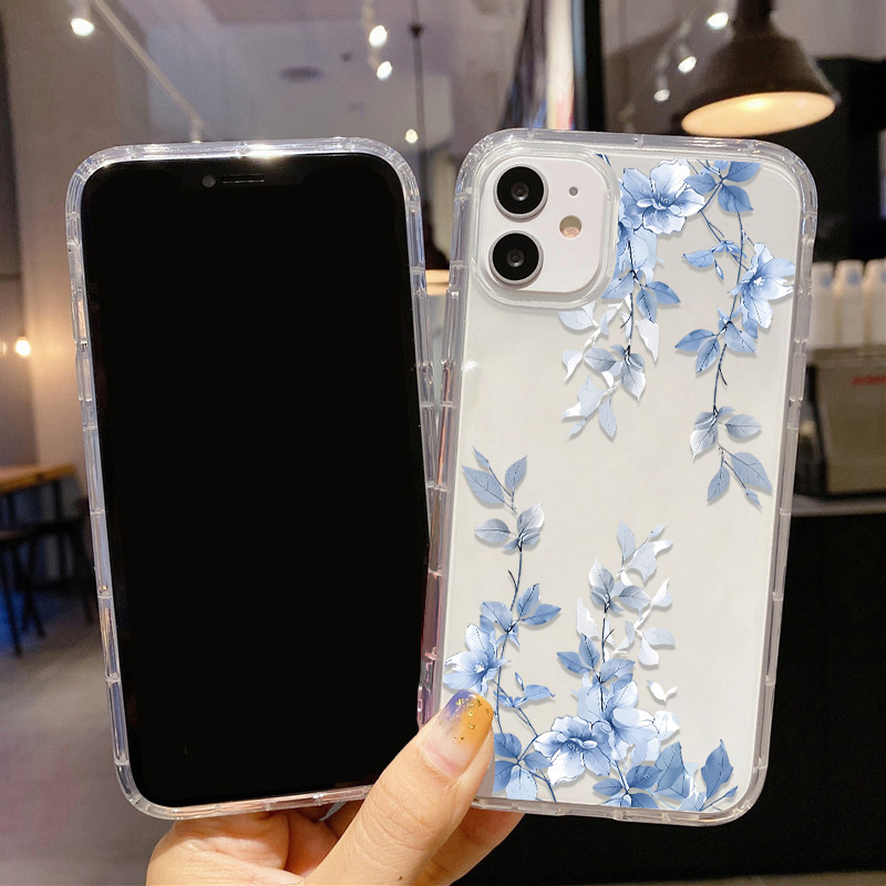 Flor azul transparente caso de - Phone Cases Blue avaliação e preço